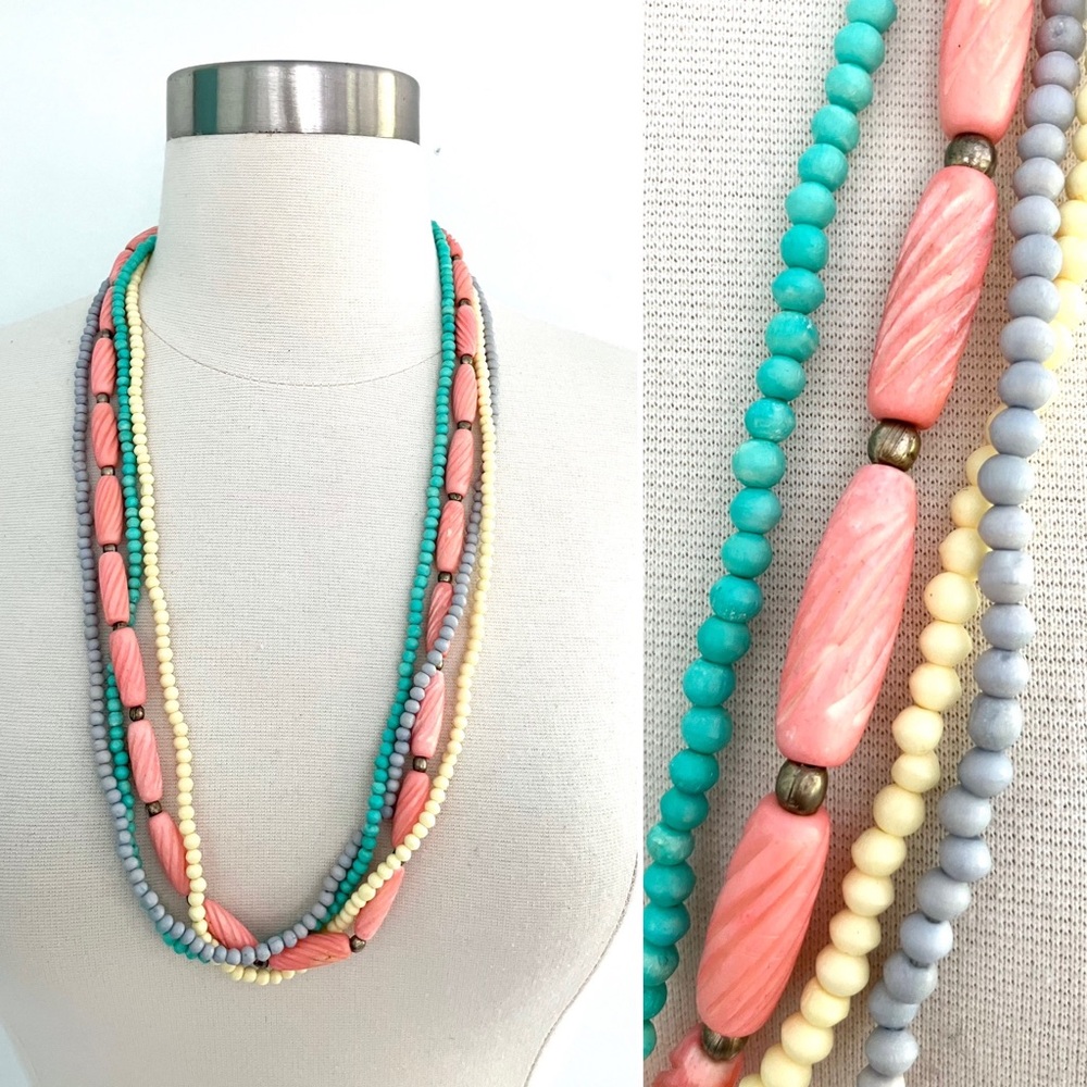 Vintage pastel beaded multi strand necklace
